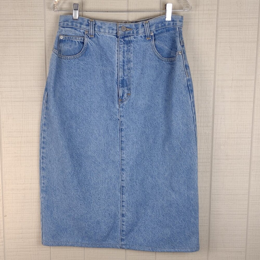 Classic Light Blue Denim Midi Skirt - Timeless Straight Silhouette